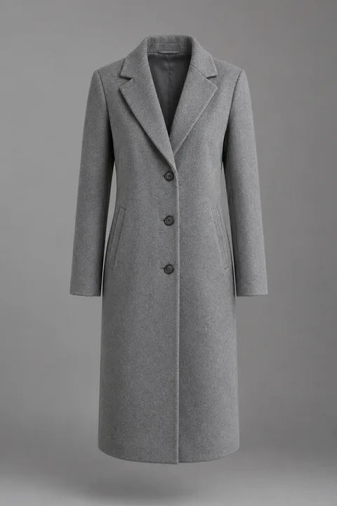 Abrigo recto de paño Coso, gris medio, foto de producto sobre fondo gris