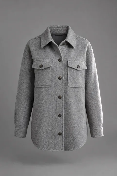 Sobrecamisa de lana Magdalena, gris jaspeado, foto de producto sobre fondo gris